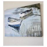 Lovely painting of 2 Blue Boats on the water