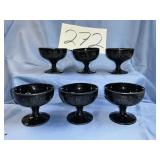6 Vtg. Black etched milk, glass goblet stemware.
