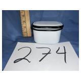 Small enamel refrigerator dish black over white