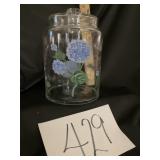Vtg. Blue hydrangea glass  cookie jar.