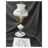 18 inch hand, painted milk, glass, hurricane lamp
