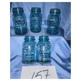 5 perfect Mason ball aqua blue collectible