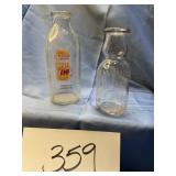 2 Vtg. Milk bottles, one cream top Miller