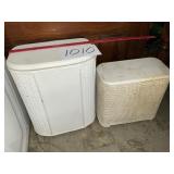 2 vintage wicker hampers painted white