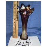 Fenton ribbed Merigold carnival glass swan vase