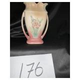 Vtg. Hall dbl handle pottery Iris pink vase