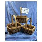 Woven wooden basket trio