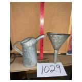 Galvanized funnel, and oil can