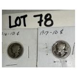 1916 and 1917 Mercury dimes