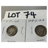 1918 Mercury dimes