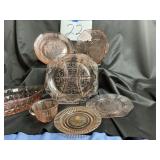 Vtg. Pink depression, glass odds and ends