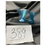 Vtg. Blue stretch glass candy dish/ small