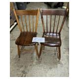2 Old plank, bottom spindle back chairs