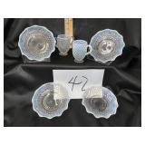4  Vtg. Moonstone hob nail Opalescent bowls plus