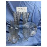 6 pieces, Manhattanware depression, glass