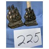 Vtg. Cast iron sailing ship book ends