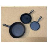 3 CAST IRON PANS