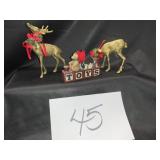 2 brass, reindeer figurine statues