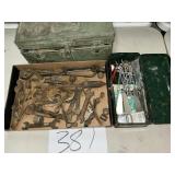 Old wrenches, toolboxes, and hardware