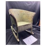Antique green wicker, child, doll rocking chair