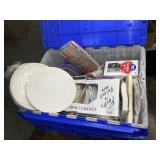 Tote filled with picnic/party supplies, including