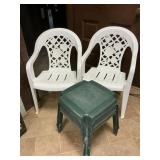 Plastic lawn furniture. Four tables 2 chairs.