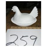 Milk glass hen on Nest