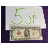 1928 red seal five dollar bill