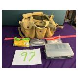 Vtg Canvas fishing bag (6) pockets and more