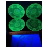 (4) Federal glass Georgian uranium glass dishes