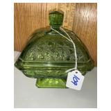 Green glass lid dish