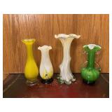 4 SMALL ART GLASS VASES