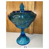 Blue glass stemmed compote