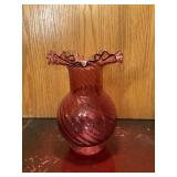CRANBERRY SWIRL OPTIC VASE