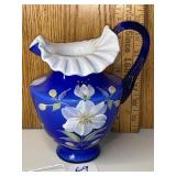 Hand blown hand, painted single handled glass