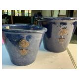 2 ceramic embossed planters 10 inch and 8 inch