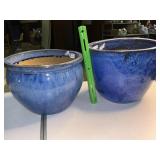 Blue glazed pottery planters