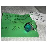 Glass cabochon ring size 7.5 Marked sterling