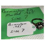 Birmingham ring Marked .925 size 7