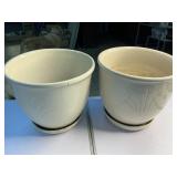 2 ceramic 10 1/2 high flower pots with attached