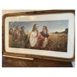 Religious lithograph print framed