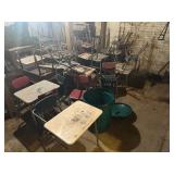 Assorted Students Desks & Items in Basement