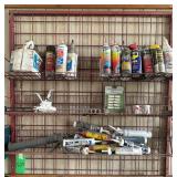 Grid Wall Rack w/Shelves & Contents