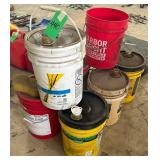 3 Partial Buckets of Hydraul Fluid & Empty Buckets