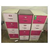 (3) PINK FOUR DRAWER FILE CABINETS