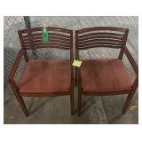 (2) ORANGE WOOD CHAIRS