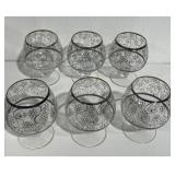 6 Vintage Silver Overlay Glass Brandy Snifters