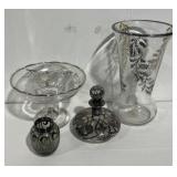 Vintage Silver Overlay and Etched Glassware