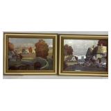 2 Vintage Ernest Uden Foil Framed Prints Bridge