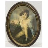 Boy with Rabbit Beautiful Oval Frame with Flowers